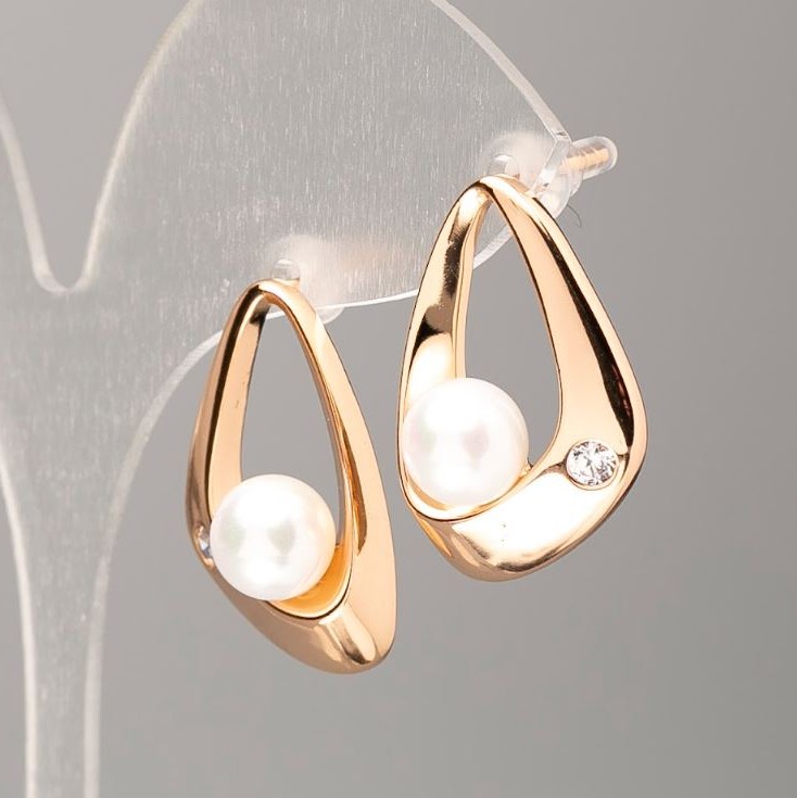 Náušnice Xuping pozlacené 18K s perlami Mallorca, průměr 21,5×11,5 mm