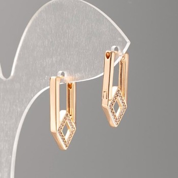 Náušnice Xuping s pozlacením 18K a bílými štrasovými kameny ve tvaru rombu, průměr 20 × 2 mm