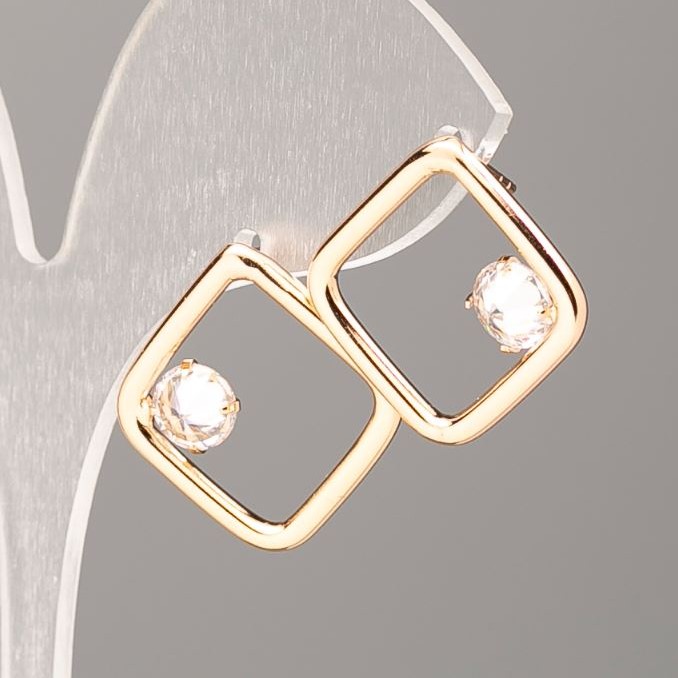 Náušnice Xuping čtvercové pozlacení 18K se bílým krystalem, rozměr 17×17 mm