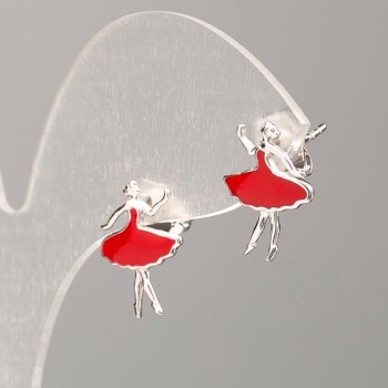 Náušnice peckové Xuping, stříbrný kov s červeným smaltem, 15×11 mm