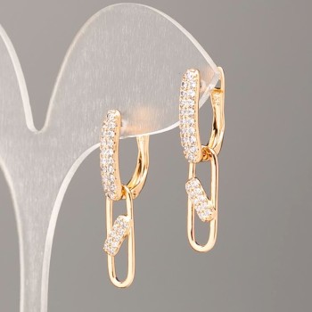 Náušnice Xuping pozlacené 18K se bílými štrasami (spodní část odnímatelná), průměr 3–6 mm, délka 4 cm+