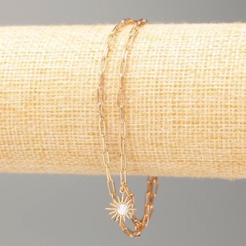 Náramek Xuping s pozlacením 18K, délka 18–21 cm, tloušťka cca 2 mm, s motivem slunce a bílými kameny