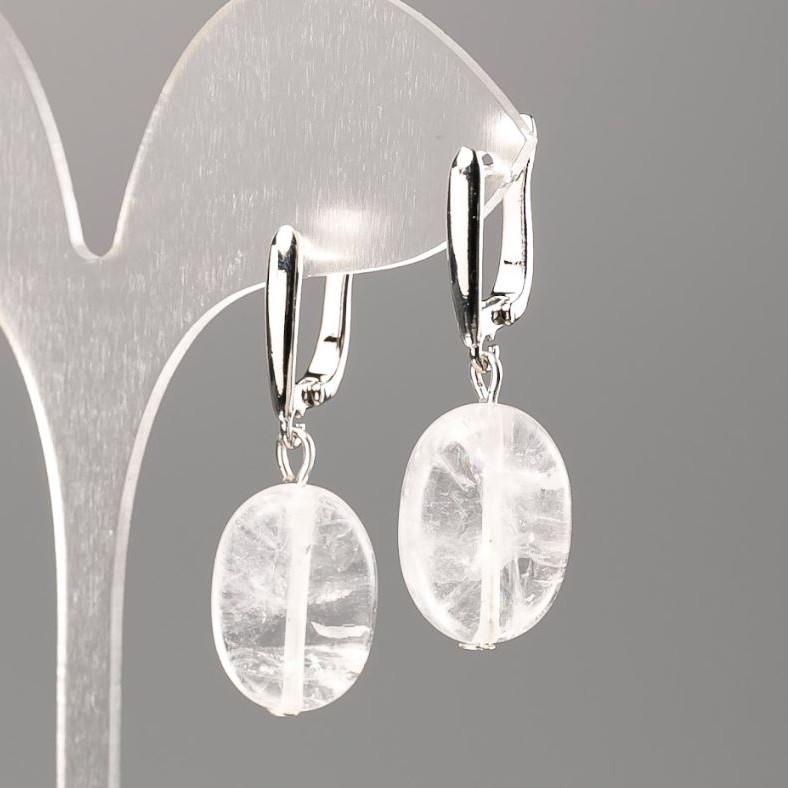 Náušnice z přírodního horského křišťálu, oválné 18×13 mm