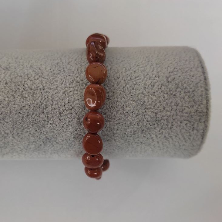 Náramek z červeného jaspisu z přírodního kamene, galetové korálky na gumičce, průměr 10×8 mm ±, délka 18 cm