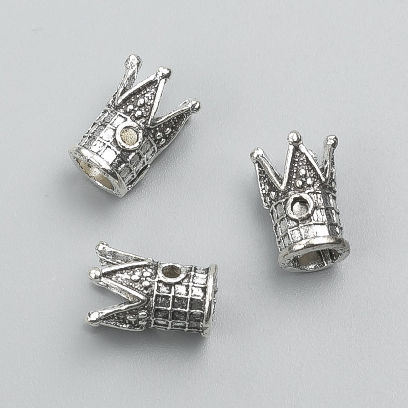 Koncovka Koruna, stříbrná, kovové komponenty pro šperky, průměr 13×8 mm, balení -20 g, 17 ks