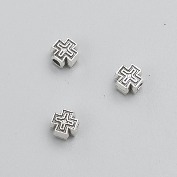 Korálka-vložka s křížem, průměr 5, 5×5, 5×4 mm, díra 1,9 mm ± balení 20 g, 45 ks, barva kovu «stříbro»