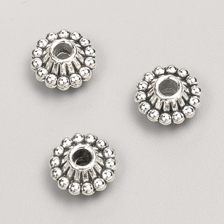 Korálková vložka - šperkové komponenty, průměr 11×6 mm, facettovaná, 20 g, 16 ks, barva kovu: stříbrná
