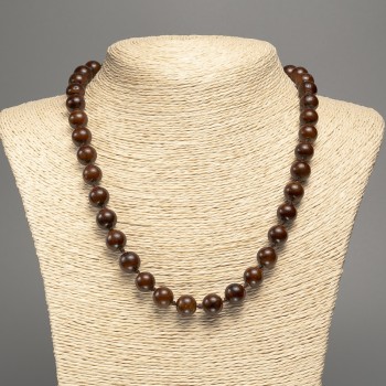 Náhrdelník „tygří oko“ hladké kuličky, průměr 10 mm, délka 50 cm, z kamene bílého nefritu (synteticky barvený)