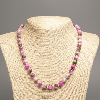Náhrdelník "Barvy léta" bílozeleno-malinový, hladká kulička, průměr 8 mm ±, délka 50 cm ±, z kamene bílý nefrit (synteticky barvený)