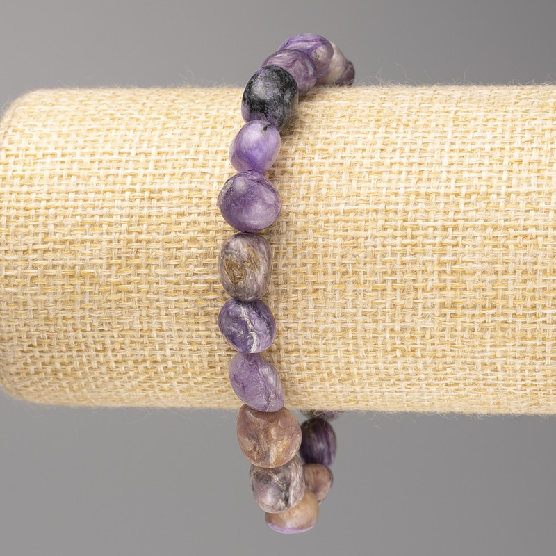Náramek z čaroitu, facetované korálky, průměr 10×12 mm ±, délka 18 cm+