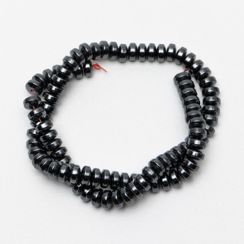 Korálky z hematitu, hladký rondel, průměr 8×4 mm, délka 40 cm, na šňůrce