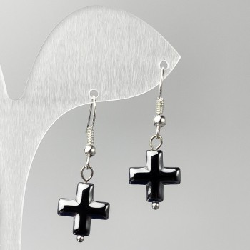 Náušnice z hematitu ve tvaru kříže, průměr 12 mm, délka 38 mm