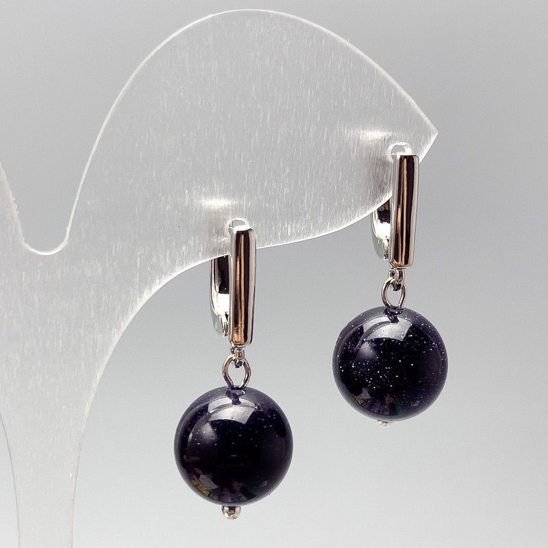 Náušnice z aventurínu Noc Káhiry, hladká kulička, průměr 12 mm, délka 29 mm