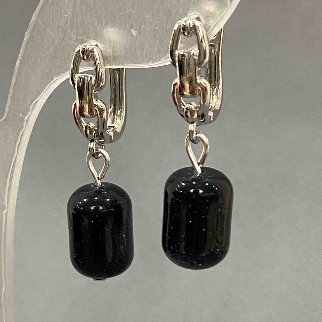 Náušnice aventurín Noční Kaíra, průměr 9×14 mm ±, délka 31 mm, válečkový korálek