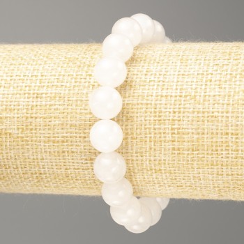 Náramek z bílého kvarcu (umělý akryl) hladká kulička, průměr 10 mm, délka 18 cm (elastický)