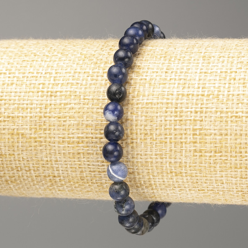 Náramek ze sodalitu, hladké korálky, průměr 6 mm, délka 18 cm (elastický)