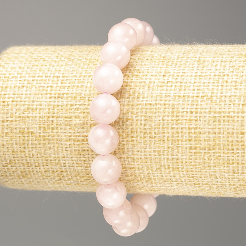 Náramek z růžového křemene, přírodní kámen, hladké korálky, průměr 10 mm, délka 18 cm (elastický)