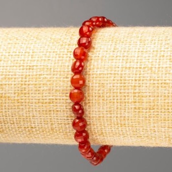 Náramek z karneolu, přírodního kamene, facettovaná mince, průměr 6×5 mm, délka 18 cm (elastický)