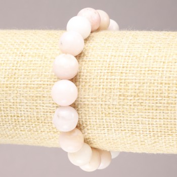 Náramek na gumičce z přírodního kamene – Růžový opál, hladká kulička, průměr cca 10 mm