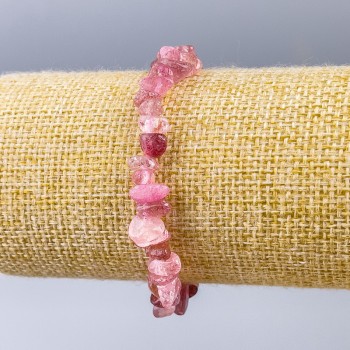 Náramek z jahodového křemene, drobné fragmenty přírodního kamene, průměr 8×3 mm, délka 18 cm (elastický)