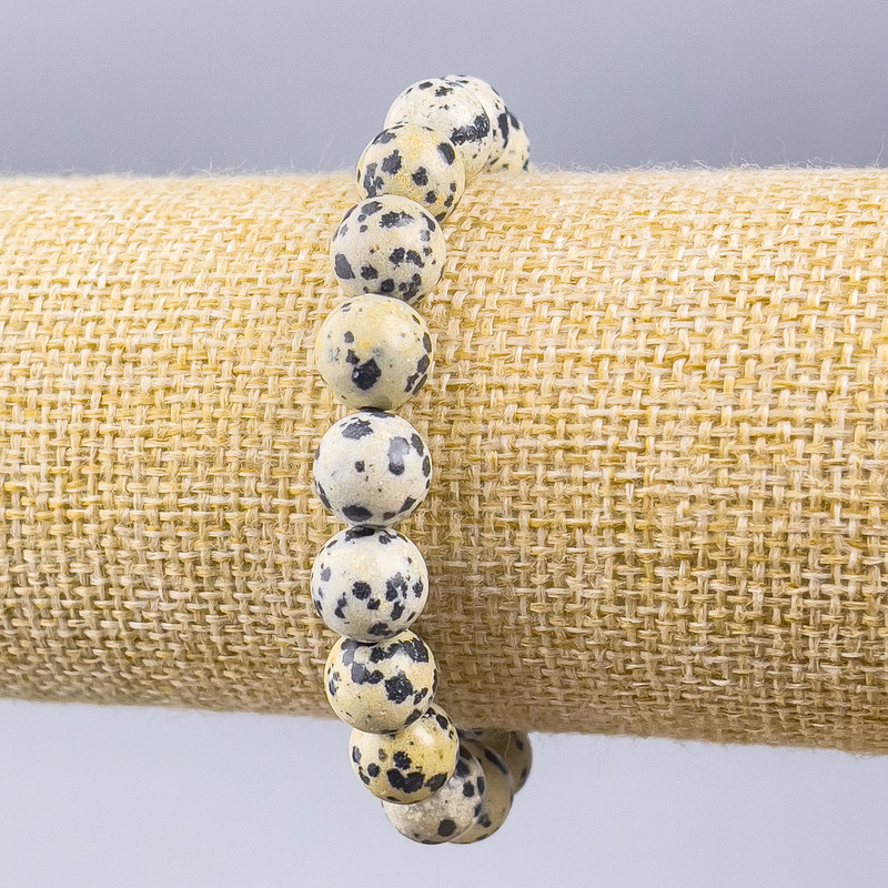Náramek dalmatinský jaspis (umělý akryl) hladká kulička, průměr 10 mm +-, délka 18 cm (elastický)