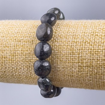 Náramek ze serafinitu, přírodní kámen, galvanizovaný povrch, průměr 12×14 mm, délka 18 cm (elastický)