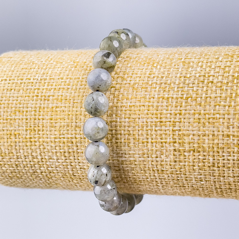 Náramek z labradoritu, přírodní kámen, hladká korálka, průměr 8 mm, délka 18 cm (elastický)