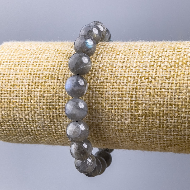 Náramek z přírodního labradoritu, hladká kulička, průměr 10 mm, délka 18 cm (elastický)