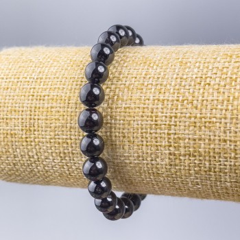 Náramek z granátu, přírodní kámen, hladké korálky o průměru 8 mm, délka 18 cm (elastická guma)