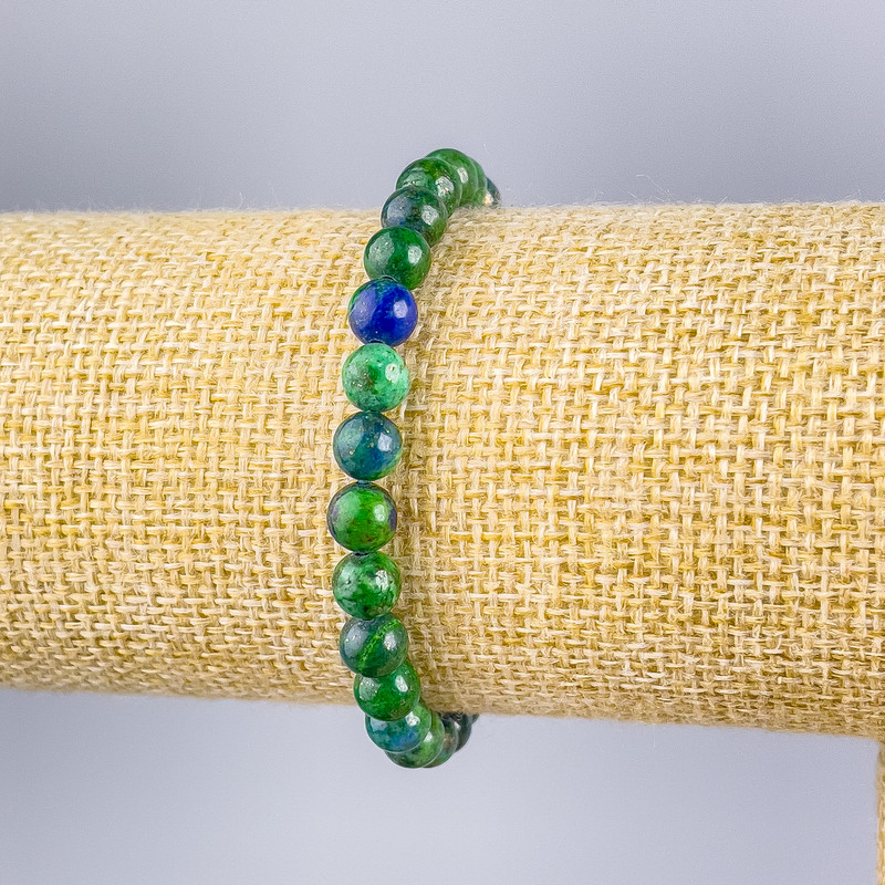 Náramek z azuritu, hladké korálky, průměr 6 mm, délka 18 cm (elastický)