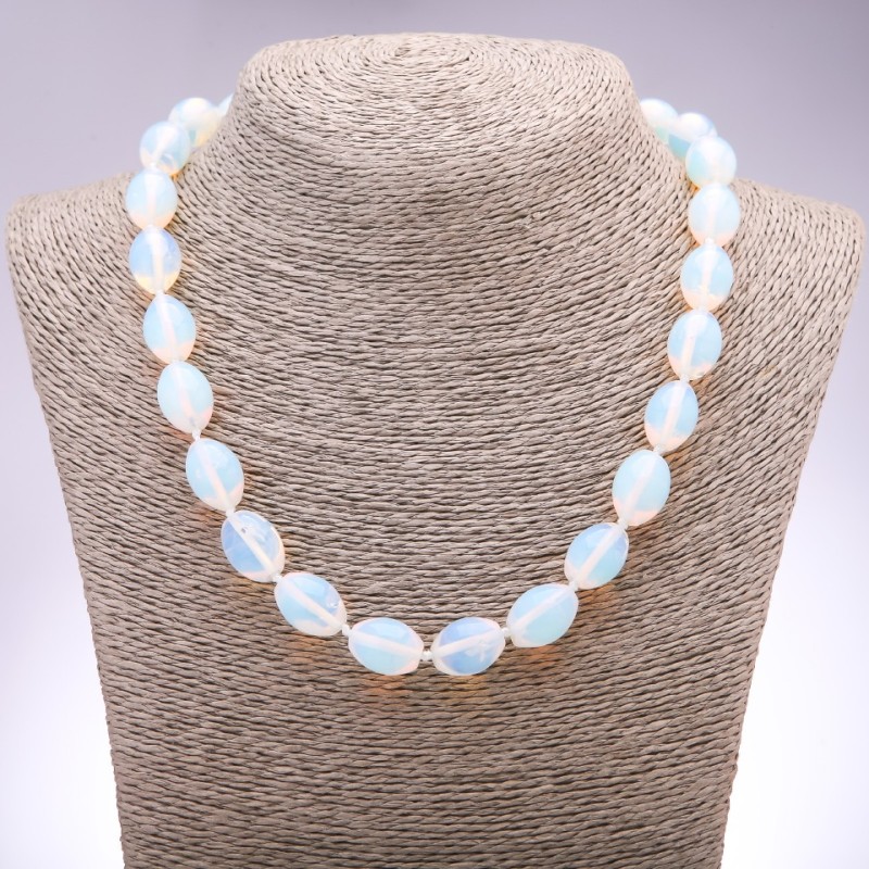 Náhrdelník z syntetického měsíčního kamene ve tvaru bikónusů, průměr 12×16 mm, délka 46 cm