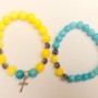 Náramek 'Ukrajina' párový akvamarín a citrín (umělé akrylové kuličky) hladká kulička na elastické gumičce, délka 18 cm a více
