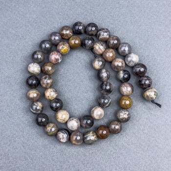 Korálky ze slunečního kamene, přírodní, hladké kuličky, průměr 8,5 mm, na niti, délka cca 39 cm