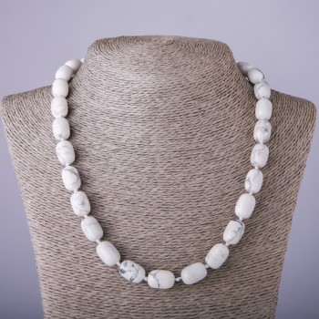 Намисто з натурального каменю Кахолонг "бочонок", діаметр 10х14мм, довжина 47см