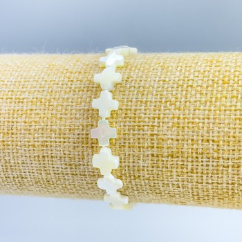 Náramek s perleťovými křížky, průměr 8×8×3 mm, délka 18 cm ( elastický )