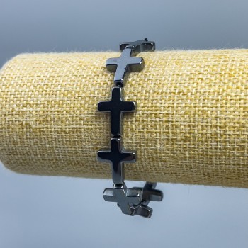 Náramek z hematitu «Kříž», průměr 17×14 mm, délka 18 cm (na gumičce)