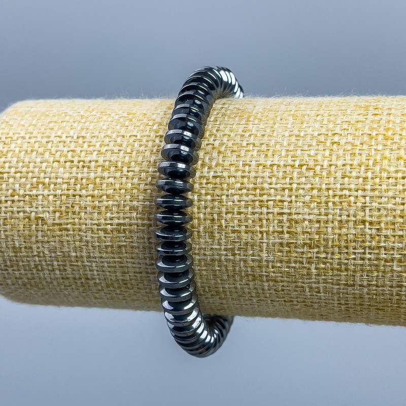 Náramek z hematitu hladké rondely, průměr 8 × 3 mm, délka 18 cm (elastický)