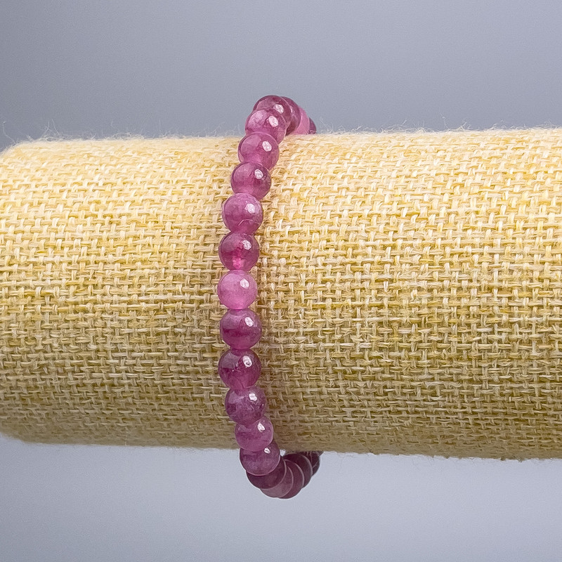 Náramek z rubelitu turmalínu, přírodní kámen, hladké kuličky, průměr 6,5 mm, délka 18 cm (elastický)