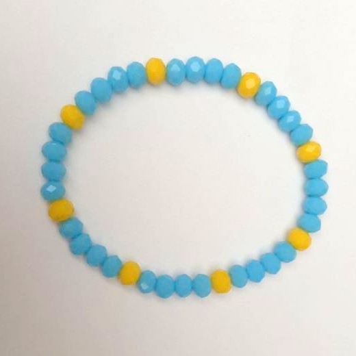 Náramek "Ukrajina" s českým křišťálem, žluto-modrý, průměr 5×6 mm, délka 18 cm ± (elastický)