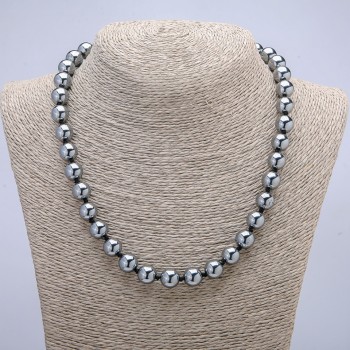 Náhrdelník z přírodního kamene terahertz hladká kulička, průměr 10 mm, délka 45 cm +