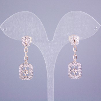 Náušnice pecky Xuping pozlacené 18K se bílými krystaly, délka 34 mm