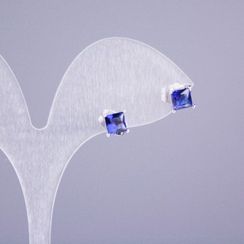 Náušnice peckové Xuping rhodiované se modrým kamenem, 5×5 mm, délka 16 mm