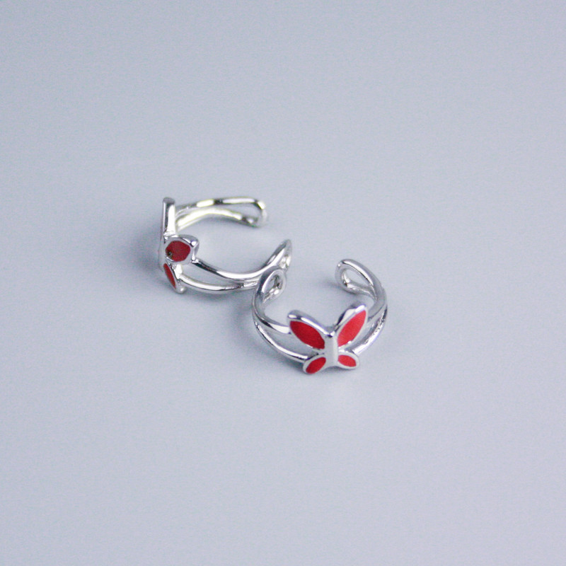 Kaf Xuping rhodiovým povlakem s červeným smaltem «Motýl» 11×7 mm +