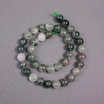 Korálky na niti vláskový křemen, přírodní kámen, hladká koule, průměr 10 mm ±, délka 39 cm ±