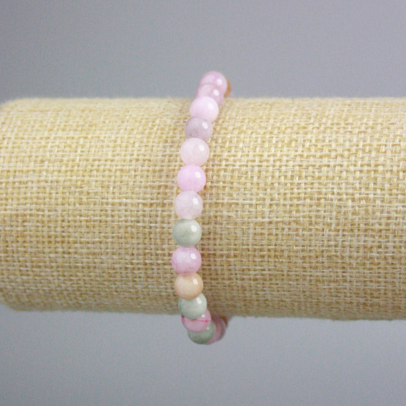 Náramek z jadeitu, barevný, hladké korálky, průměr 6,5 mm, délka 18 cm, elastický