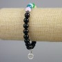 Náramek z černého achátu, barevná směs hladkých korálků, průměr 8 mm ±, se stříbrnými vložkami, délka 18 cm ± (elastický)