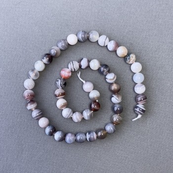 Korálky Botswana achát, přírodní kámen, hladká kulička, průměr 8 mm, délka cca 39 cm