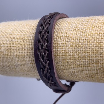 Náramek, délka 18–25 cm, tloušťka 14 mm, eko kůže, barva hnědá, na stažení