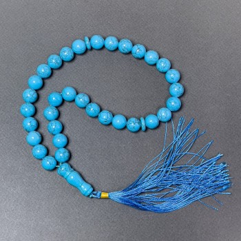 Růženec z tyrkysu (přes.) hladká kulka, průměr cca 12 mm ± 33 korálky, se vložkami tyrkysu