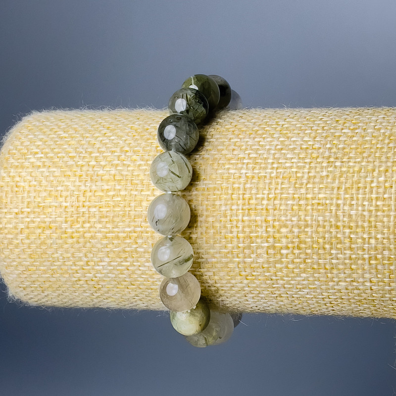 Náramek z rutilového křemene vlásený, přírodní kámen, hladké korálky, průměr cca 10 mm, délka 18 cm (elastický)